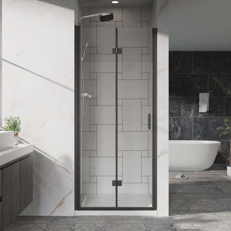 Goodyo 36" x 72" Frameless Bi-Fold Shower Door, Folding Pivot Glass Shower Door with Matte Black Hardware, 1/4" Clear Tempered Glass, Reversible Installation