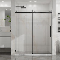 Goodyo 56-60 in. W x 72 in. H Frameless Sliding Shower Door, Matte Black Stainless Steel Hardware, 1/4 in. Clear Tempered Glass