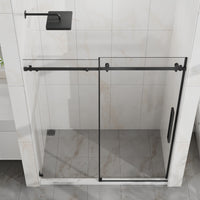 Goodyo 56-60 in. W x 72 in. H Frameless Sliding Shower Door, Matte Black Stainless Steel Hardware, 1/4 in. Clear Tempered Glass