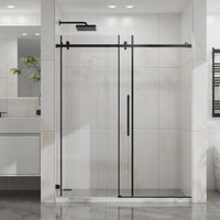 Goodyo 56-60 in. W x 72 in. H Frameless Sliding Shower Door, Matte Black Stainless Steel Hardware, 1/4 in. Clear Tempered Glass