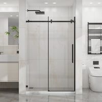 Goodyo 44-48 in. W x 72 in. H Frameless Sliding Shower Door, Matte Black Stainless Steel Hardware, 1/4 in. Clear Tempered Glass