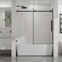 Goodyo 56-60 in. W x 58 in. H Frameless Sliding Bathtub Shower Door, Matte Black Stainless Steel Hardware, 1/4 in. Clear Tempered Glass