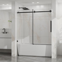 Goodyo 56-60 in. W x 58 in. H Frameless Sliding Bathtub Shower Door, Matte Black Stainless Steel Hardware, 1/4 in. Clear Tempered Glass