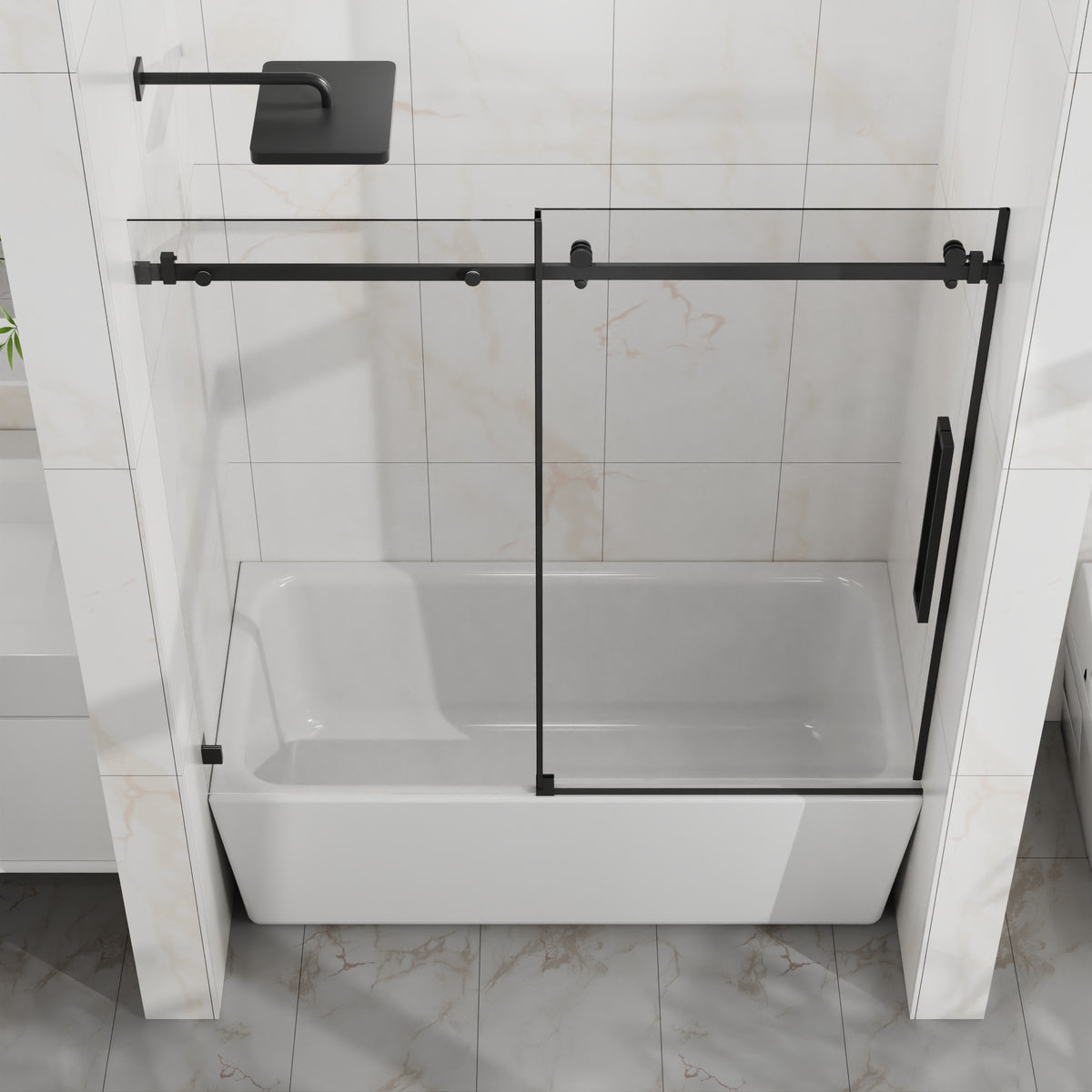 Goodyo 56-60 in. W x 58 in. H Frameless Sliding Bathtub Shower Door, Matte Black Stainless Steel Hardware, 1/4 in. Clear Tempered Glass