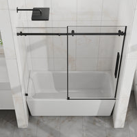 Goodyo 56-60 in. W x 58 in. H Frameless Sliding Bathtub Shower Door, Matte Black Stainless Steel Hardware, 1/4 in. Clear Tempered Glass