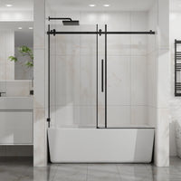 Goodyo 56-60 in. W x 58 in. H Frameless Sliding Bathtub Shower Door, Matte Black Stainless Steel Hardware, 1/4 in. Clear Tempered Glass