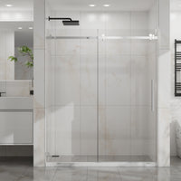 Goodyo 56-60 in. W x 72 in. H Frameless Sliding Shower Door, Chrome Stainless Steel Hardware, 1/4 in. Clear Tempered Glass