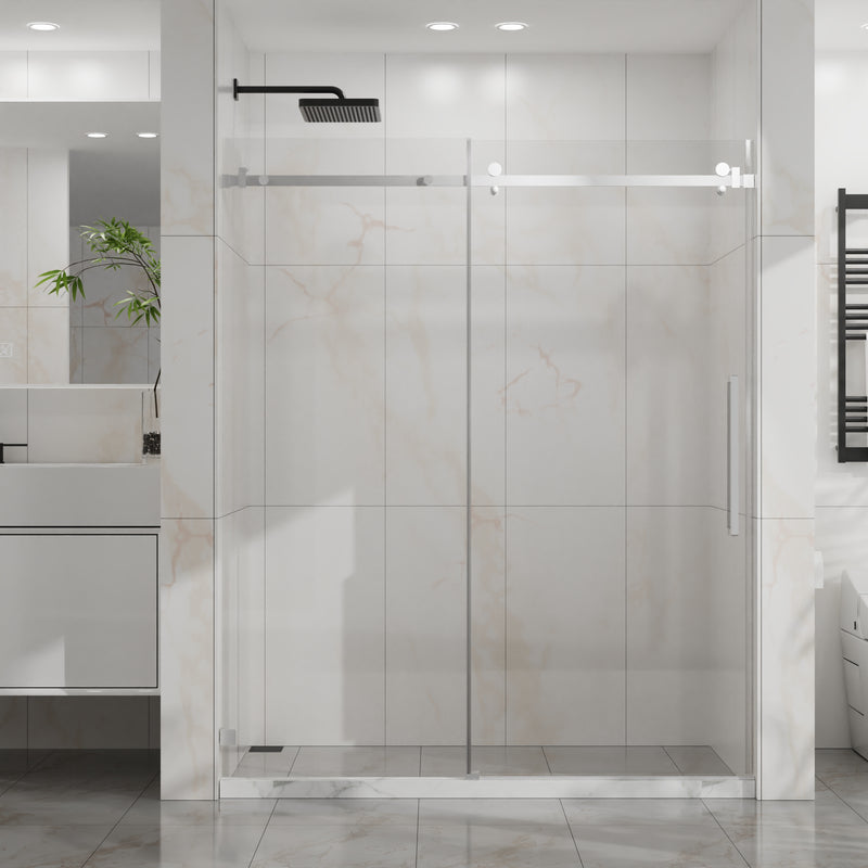 Goodyo 56-60 in. W x 72 in. H Frameless Sliding Shower Door, Chrome Stainless Steel Hardware, 1/4 in. Clear Tempered Glass