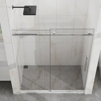 Goodyo 56-60 in. W x 72 in. H Frameless Sliding Shower Door, Chrome Stainless Steel Hardware, 1/4 in. Clear Tempered Glass