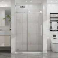 Goodyo 44-48 in. W x 72 in. H Frameless Sliding Shower Door, Chrome Stainless Steel Hardware, 1/4 in. Clear Tempered Glass
