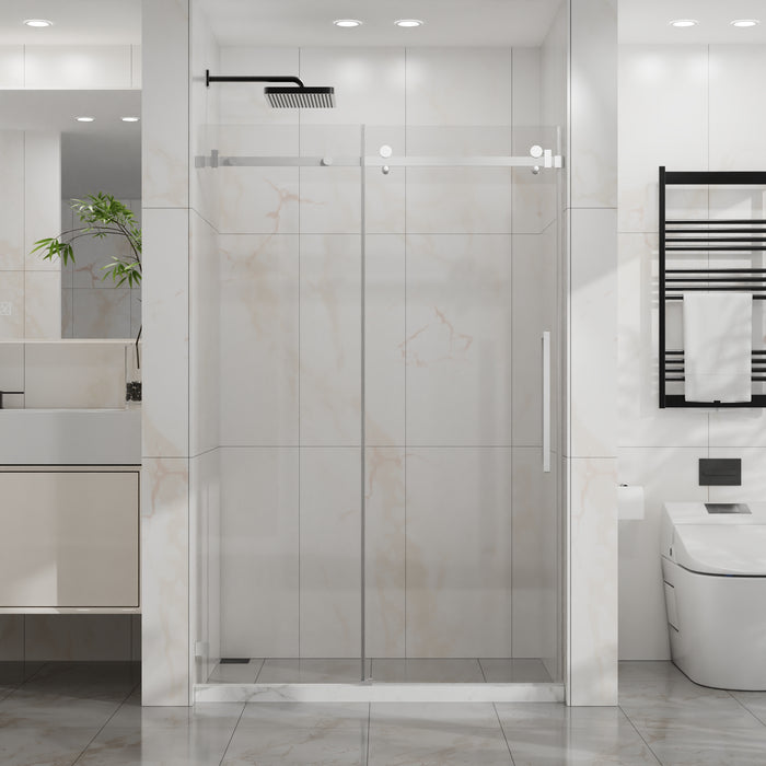 Goodyo 44-48 in. W x 72 in. H Frameless Sliding Shower Door, Chrome Stainless Steel Hardware, 1/4 in. Clear Tempered Glass