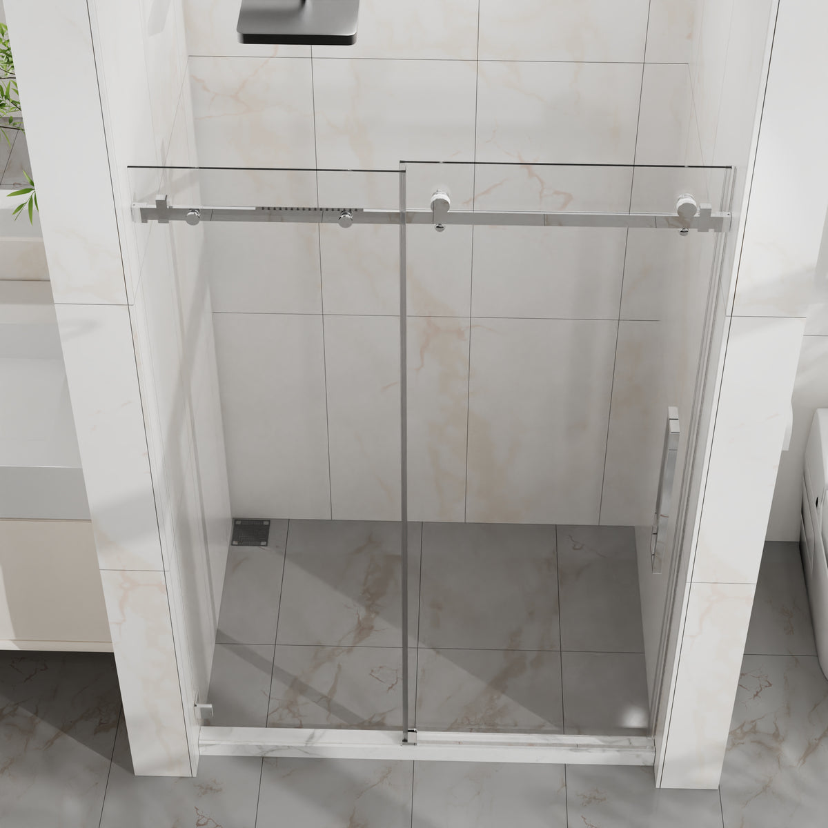 Goodyo 44-48 in. W x 72 in. H Frameless Sliding Shower Door, Chrome Stainless Steel Hardware, 1/4 in. Clear Tempered Glass