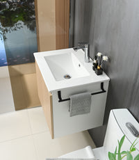 Goodyo 24" Floating Bathroom Vanity with Sink, Wall Mounted MDF Wood Grain Vanity Cabinet with Black Towel Rack for Small Bathrooms