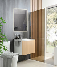 Goodyo 24" Floating Bathroom Vanity with Sink, Wall Mounted MDF Wood Grain Vanity Cabinet with Black Towel Rack for Small Bathrooms