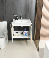 Goodyo 24" Floating Bathroom Vanity with Sink, Wall Mounted MDF Wood Grain Vanity Cabinet with Black Towel Rack for Small Bathrooms