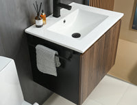 Goodyo 24" Floating Bathroom Vanity with Sink, Modern Walnut Fluted Wall-Mounted Vanity Cabinet