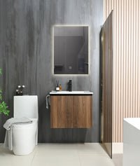 Goodyo 24" Floating Bathroom Vanity with Sink, Modern Walnut Fluted Wall-Mounted Vanity Cabinet