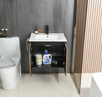 Goodyo 24" Floating Bathroom Vanity with Sink, Modern Walnut Fluted Wall-Mounted Vanity Cabinet