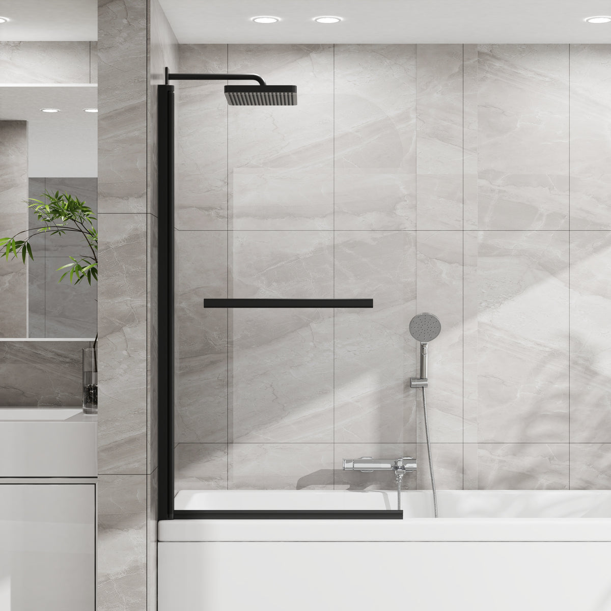 Goodyo® 55"x31" Hinged Bath Screen Shower Door Matte Black