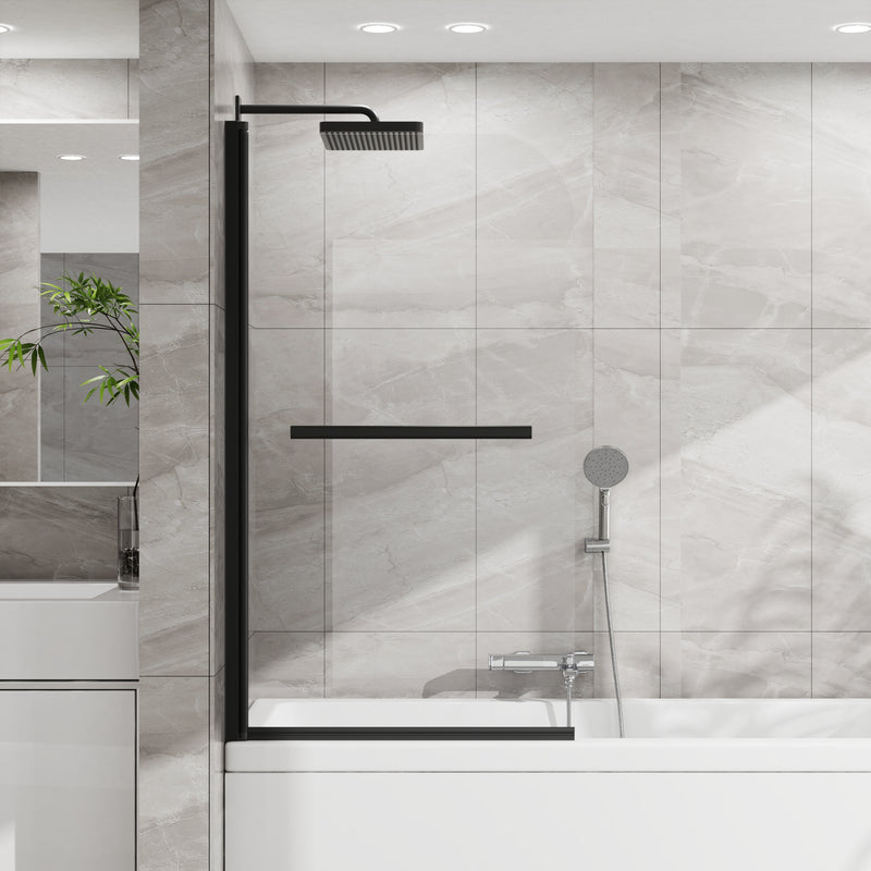 Goodyo® 55"x31" Hinged Bath Screen Shower Door Matte Black