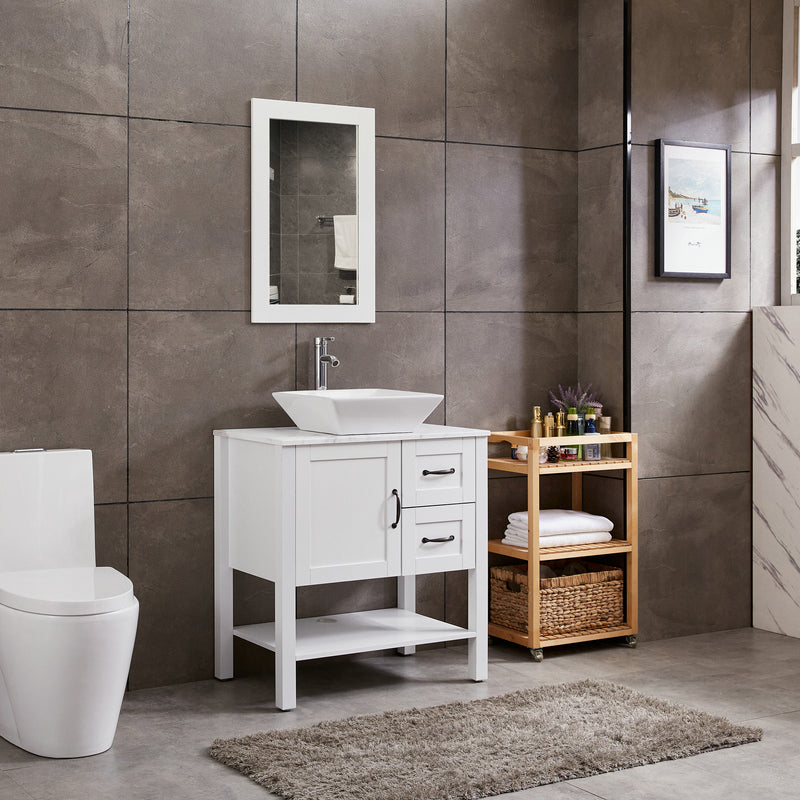 Goodyo® 30" Bathroom Vanity and Sink Combo, Modern White Cabinet Vanity with Mirror