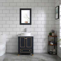 Goodyo® 24" Wood Bathroom Vanity Dark Navy Blue, Marble Top w/ Bowl Sink