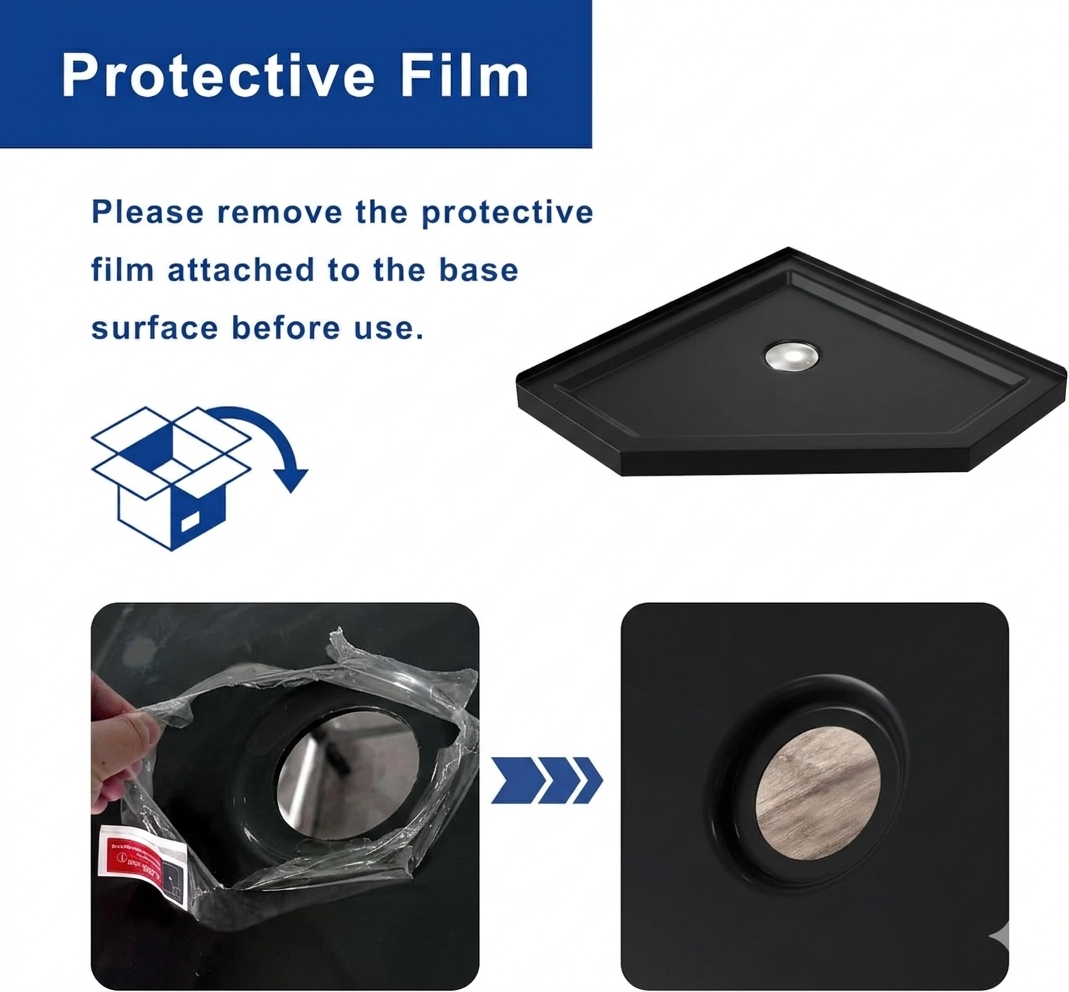 Goodyo Shower Pan 36" x 36" Neo-Angle Shower Base Black, Corner Drain Acrylic Shower Base (No Drain Kit)