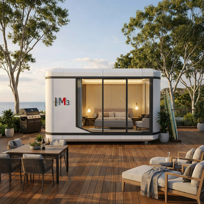 Modern Space Capsule House for 2 People, 18.4㎡ Prefab Modular Cabin, 5120×3600×3200mm Luxury Expandable Tiny Home, Fully Assembled Smart Capsule for Backyard, Resort & Vacation Living