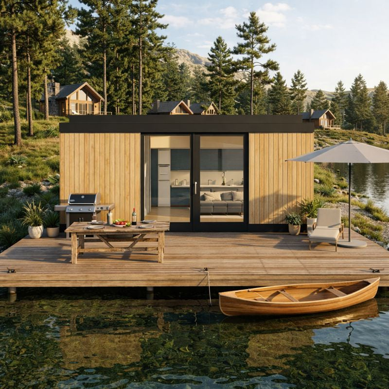 Modern Prefabricated Cabin House, Modular Space Capsule Home with Panoramic Glass, Luxury Lakefront Tiny House for 2 People, Quick Installation, Customizable Layout