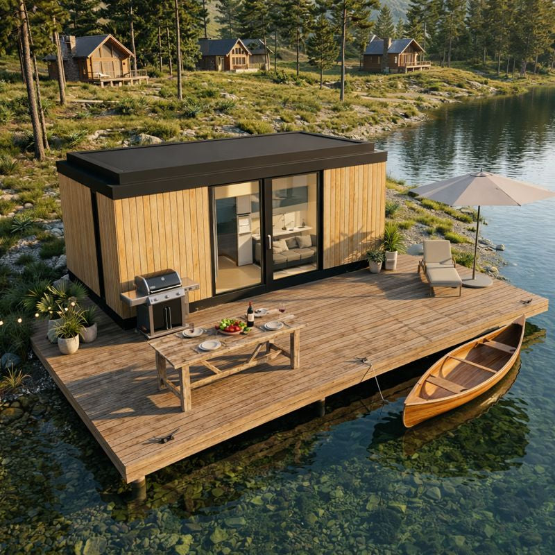 Modern Prefabricated Cabin House, Modular Space Capsule Home with Panoramic Glass, Luxury Lakefront Tiny House for 2 People, Quick Installation, Customizable Layout