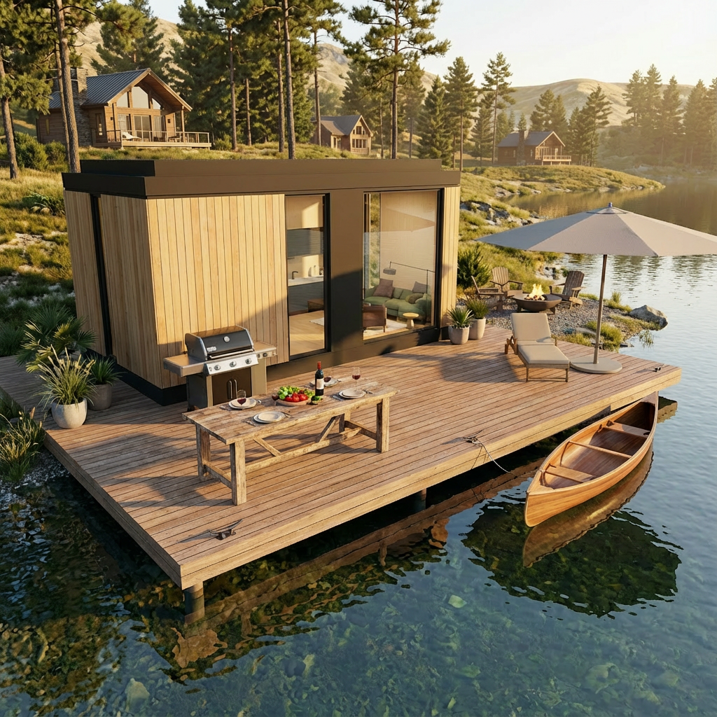 Modern Prefabricated Cabin House, Modular Space Capsule Home with Panoramic Glass, Luxury Lakefront Tiny House for 2 People, Quick Installation, Customizable Layout