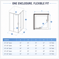 Goodyo Adjustable Square Shower Enclosure, Fits 32–36 in. Square Spaces Double Sliding Shower Doors 72.in H Matte Black