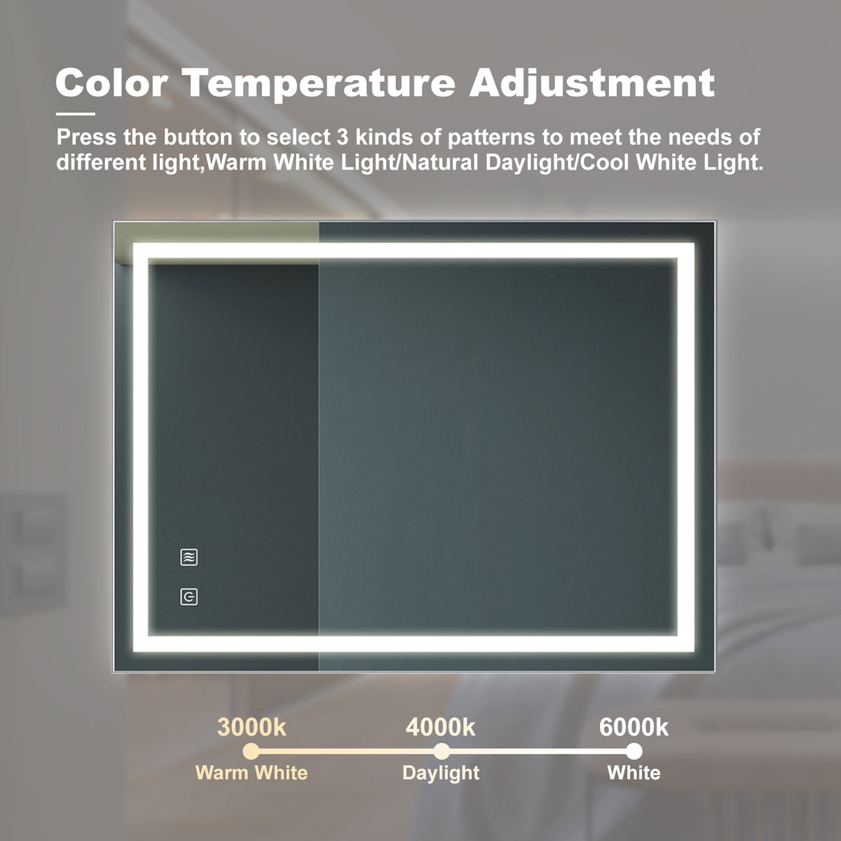 Sciroyo LED Mirror 24" x 16" for Vanity Touch Control High Lumen,Dimmable, Waterproof