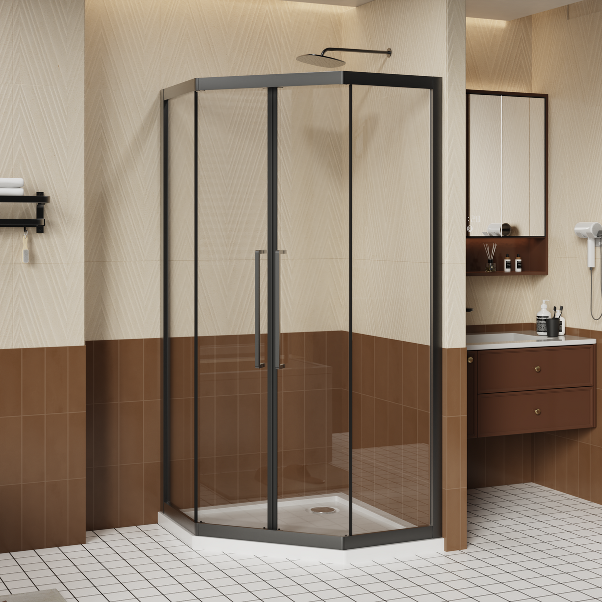 Goodyo Neo-Angle Corner Sliding Shower Door, 36x36x72 in, Full-Frame Tempered Clear Glass Enclosure with Silent Sliding System (No Base)