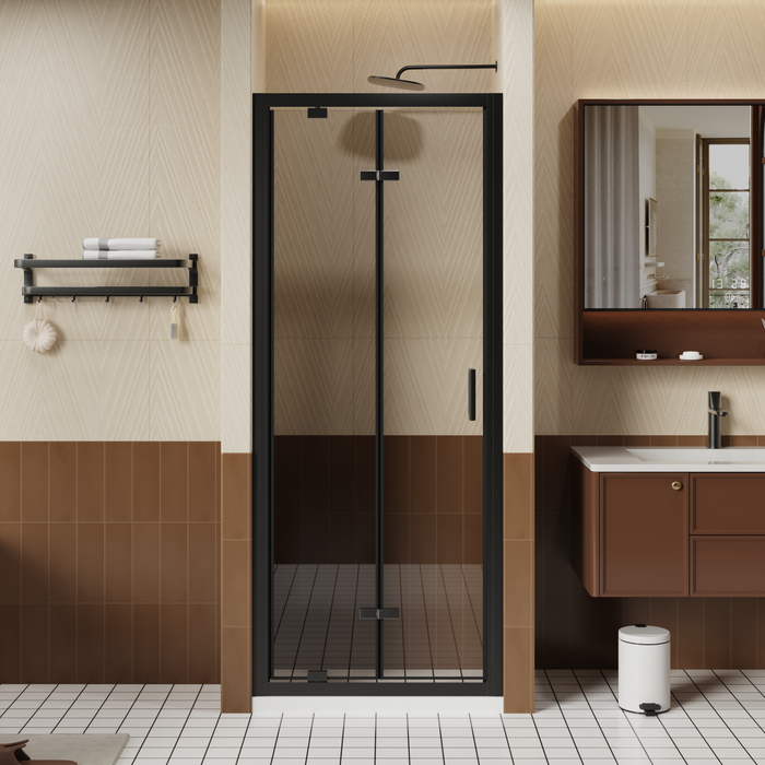 Goodyo 30" x 72" Framed Bi-Fold Shower Door, Space-Saving Folding Pivot Shower Door with 1/4" Tempered Glass & Matte Black Aluminum Frame