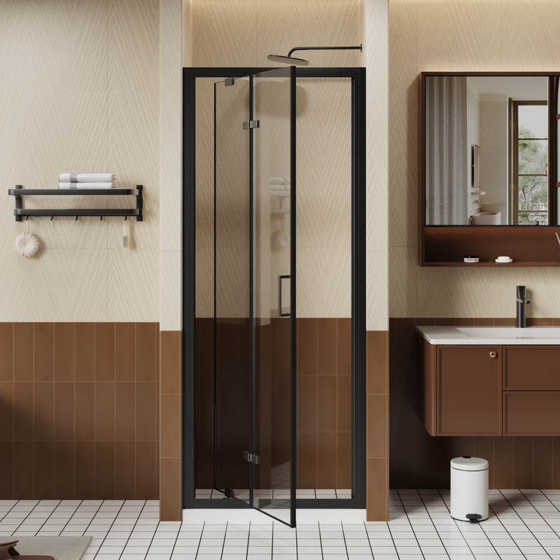 Goodyo 32" x 72" Framed Bi-Fold Shower Door, Space-Saving Folding Pivot Shower Door with 1/4" Tempered Glass & Matte Black Aluminum Frame（副本）