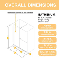 Goodyo® Glass Shower Door, 30”- 60”W x 72”H Shower Sliding Door Walk-in Shower Screen with Stainless Steel Handle, Supporting Bar