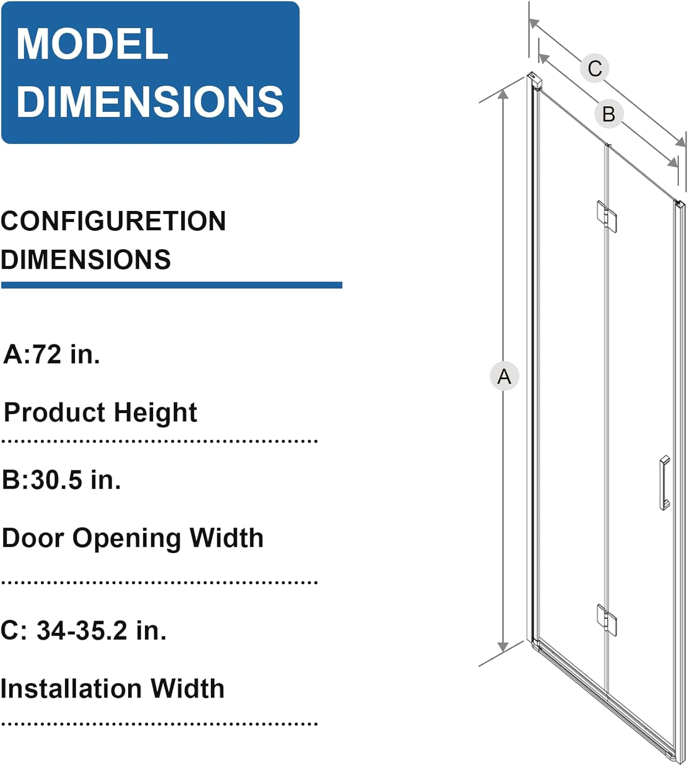 Goodyo® 34 in.W x 72 in.H Bifold Frameless Glass Shower Door Pivot Swi