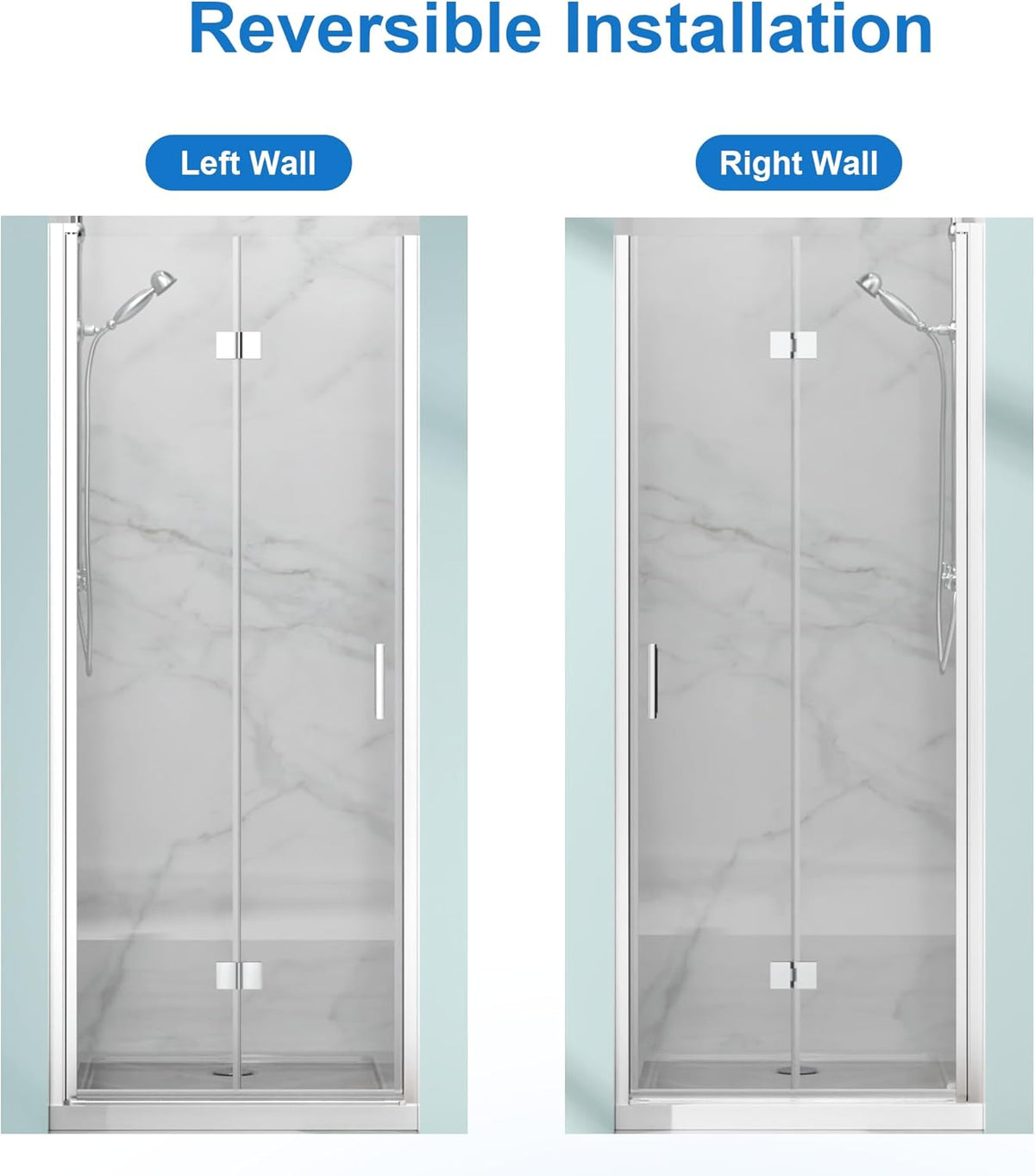 Goodyo® 34 in.W x 72 in.H Bifold Frameless Glass Shower Door Pivot Swing Shower Panel, Chrome, Foldable