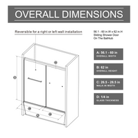 Goodyo 58.5-60 in. W x 62 in. H Sliding Tub Shower Door, Soft-Close Dual Sliding Glass Door with Matte Black Aluminum Frame