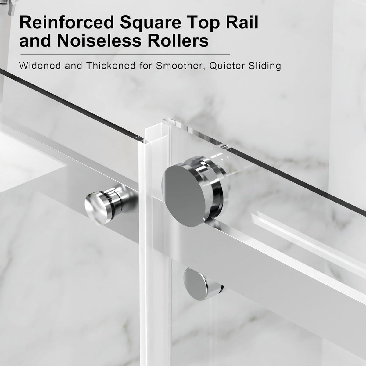 Goodyo® 60"x72" Frameless Shower Sliding Door with Zinc Roller Rail System, Stainless Steel Handle, Silver