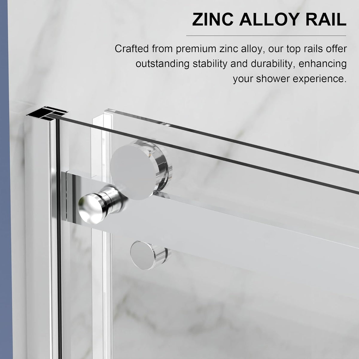 Goodyo® 60"x72" Frameless Shower Sliding Door with Zinc Roller Rail System, Stainless Steel Handle, Silver