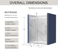 Goodyo® 60"x72" Frameless Shower Sliding Door with Zinc Roller Rail System, Stainless Steel Handle, Silver