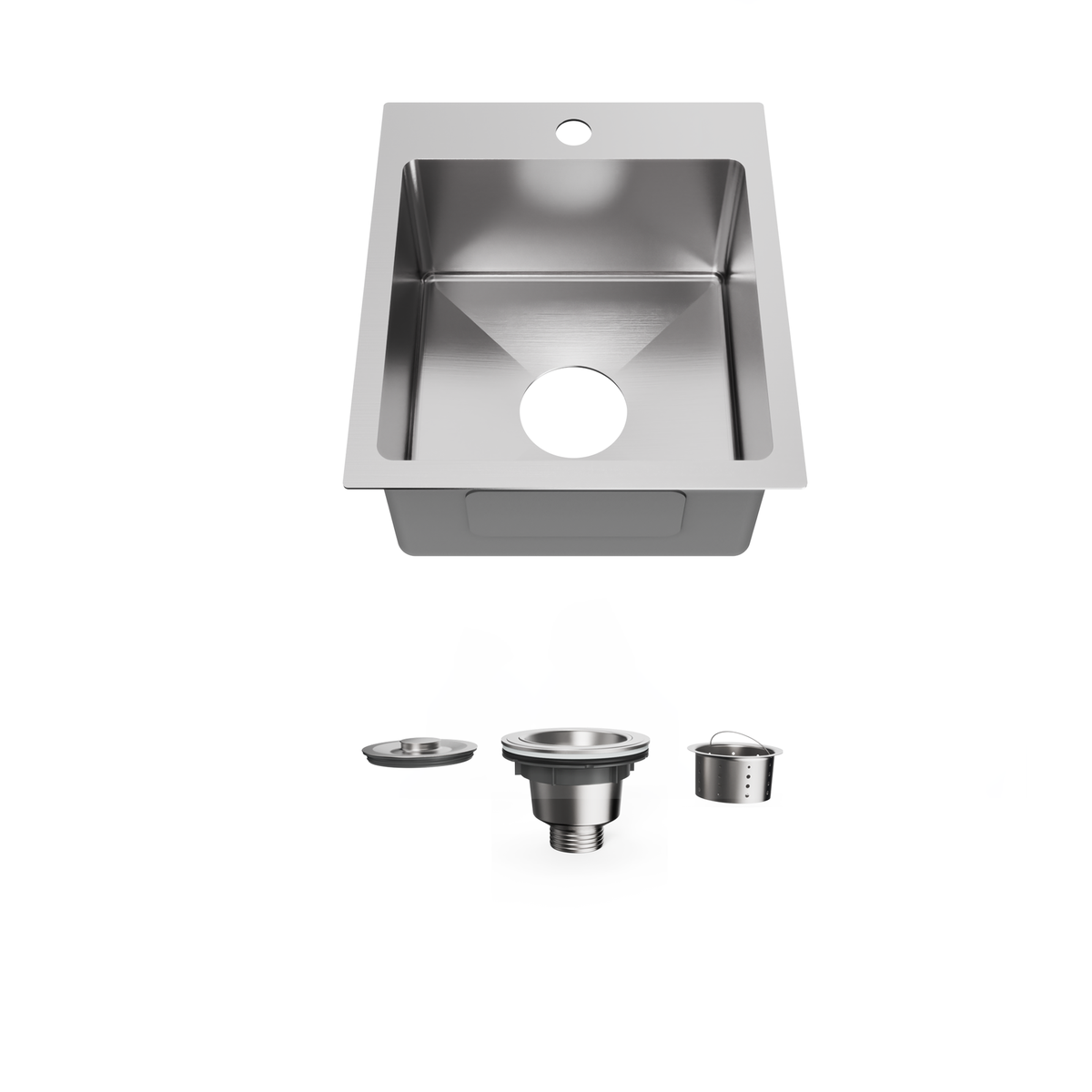 Goodyo® 15" x 17" Drop in Kitchen Sink 304 Stainless Steel Single Bowl Bar Sink with Drain Kit, Silver