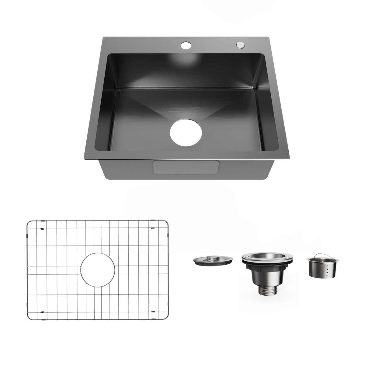 Goodyo® 20" x 16" Drop in Kitchen Sink 304 Stainless Steel Single Bowl Topmount Bar Sink with Drain Kit and Bottom Grid, Black