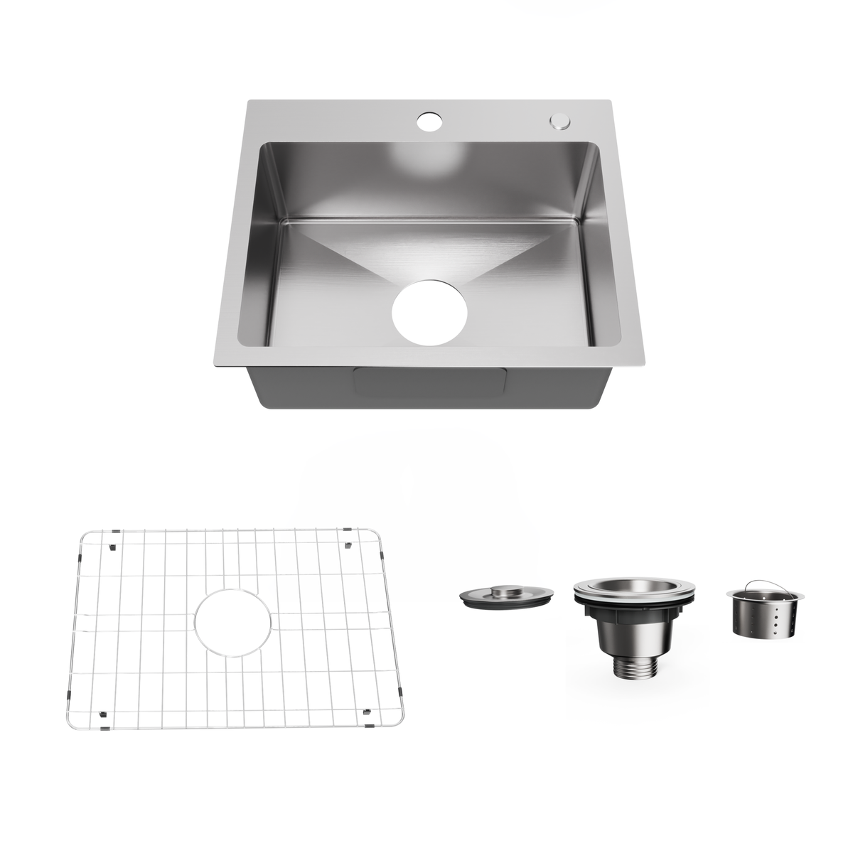 Goodyo® 20" x 16" Drop in Kitchen Sink 304 Stainless Steel Single Bowl Topmount Bar Sink with Drain Kit and Bottom Grid, Silver