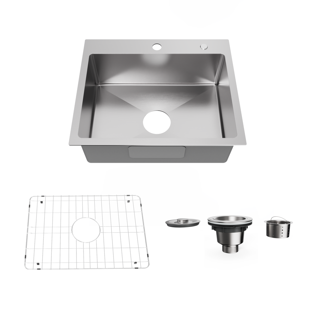 Goodyo® 22" x 18" Drop in Kitchen Sink 304 Stainless Steel Single Bowl Topmount Bar Sink with Drain Kit and Bottom Grid, Silver