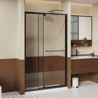 Goodyo 44-48" W x 72" H Pivot Shower Door, Semi-Frameless Swing Shower Door with Fixed Panel, 1/4" Clear Tempered Glass, Matte Black