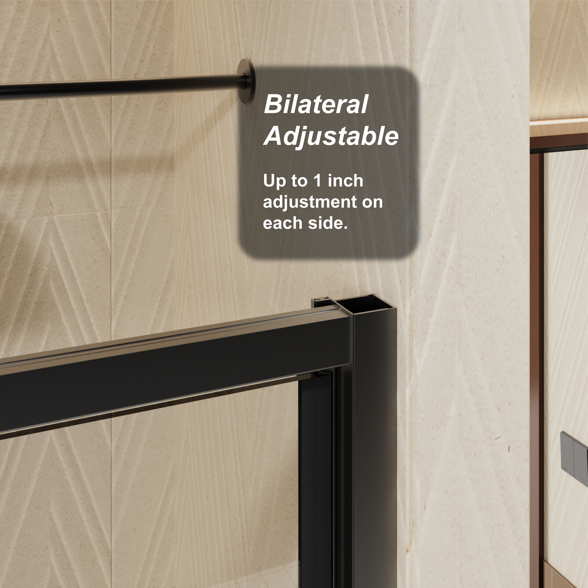 Goodyo 44-48" W x 72" H Pivot Shower Door, Semi-Frameless Swing Shower Door with Fixed Panel, 1/4" Clear Tempered Glass, Matte Black