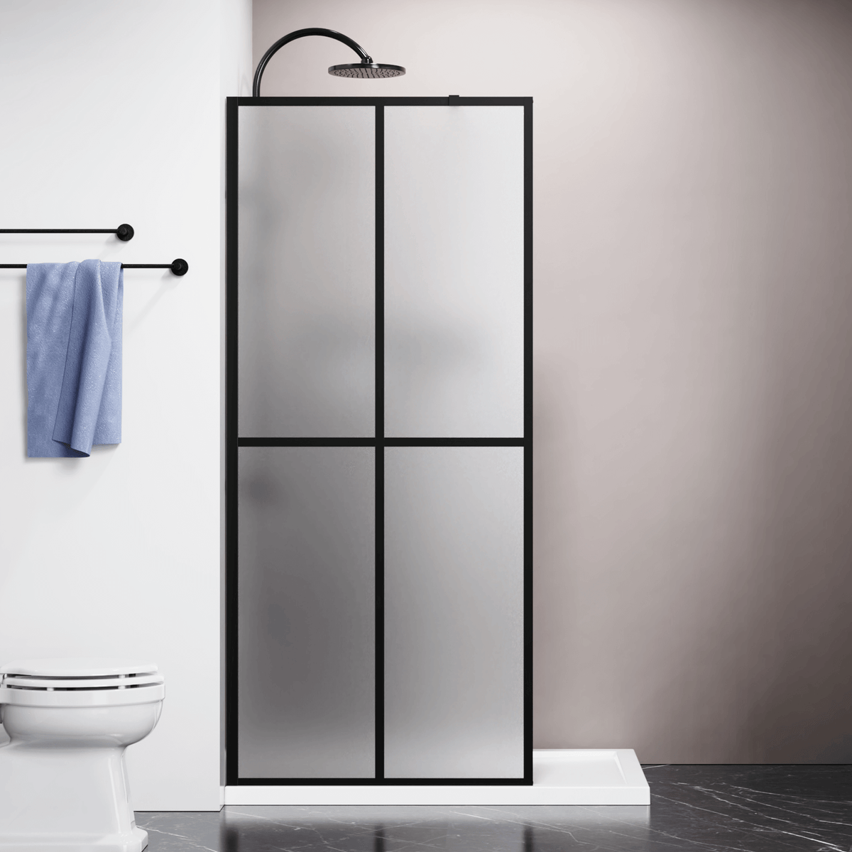 Goodyo® 34“x72” Black Shower Screen Frost Glass Wetroom